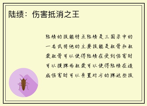 陆绩：伤害抵消之王
